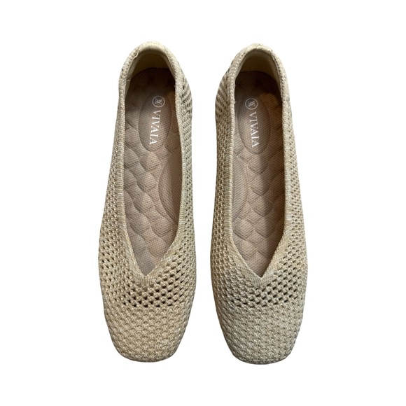 Vivaia Margot Walker Mesh Ballet Square Toe Flats V-Cut Almond Weave Size 37.5 - Picture 5 of 15